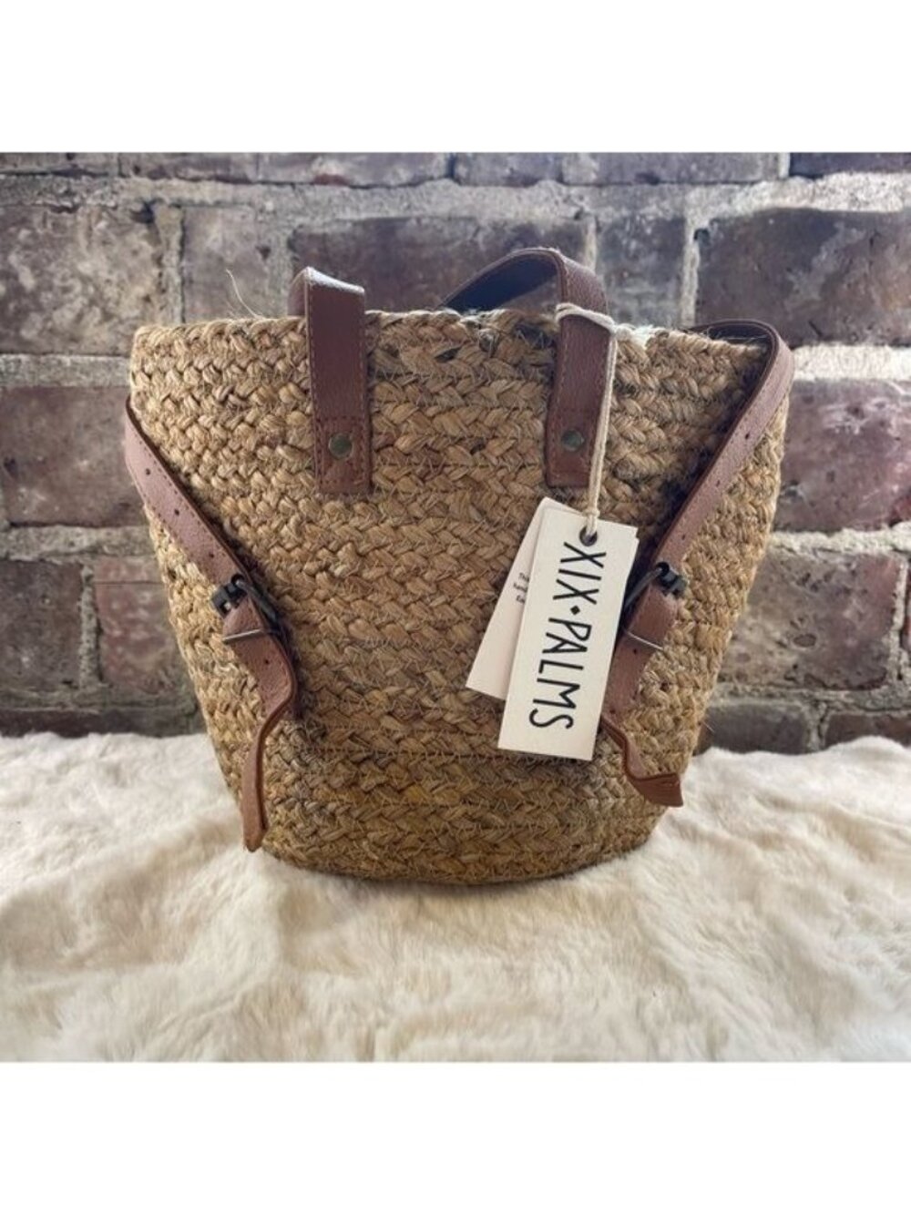 XIX-Palms The Shorebreak Picnic Cooler Jute Woven Mini Backpack Tote NWT